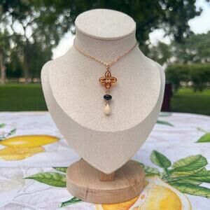 Amber Tone Cross Shape Earthy Boho Bohemian Stone Beige Western Casual Necklace